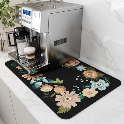 Anti-Slip Coffee Station Mat — Rubber-Backed Water-Absorbent Dish Drying & Drainage Pad for Kitchen Worktops