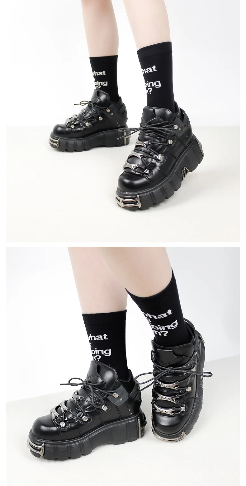 Punk Rock Lace-Up Platform Boots — 6CM Heel Metal Decor Women's Rock Sneaker Boots 2026