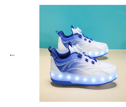Kids LED Light-Up Roller Skate Shoes — USB Rechargeable Glowing Sneakers for Boys & Girls