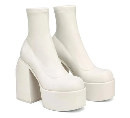Women's Sexy Leather Short Boots — Square Toe Zipper High Heel Casual Thick Sole Ankle Boots