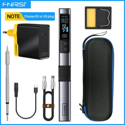 FNIRSI HS-02 Portable Soldering Iron — 100W PD, Adjustable 100-450°C Temperature & Fast Heating