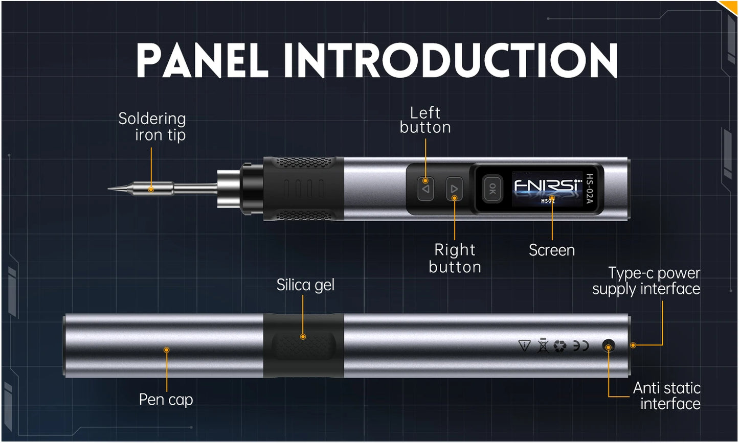 FNIRSI HS-02 Portable Soldering Iron — 100W PD, Adjustable 100-450°C Temperature & Fast Heating
