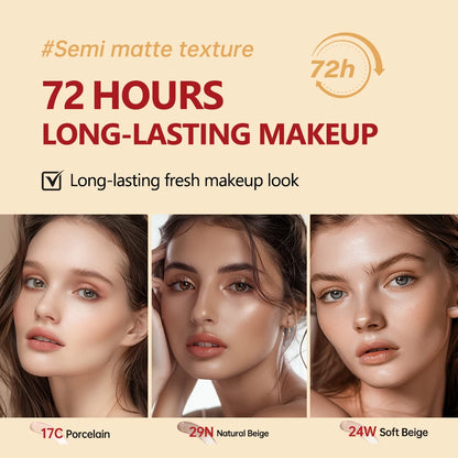 Sunscreen Cushion Foundation — Full Coverage Waterproof Long-Lasting Concealer & SPF Makeup