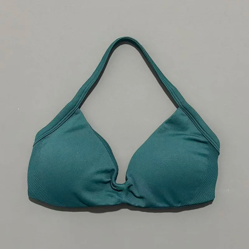 Women's Sports Strappy Yoga Bra — High Support Backless Halter Fitness Workout & Running Bra
