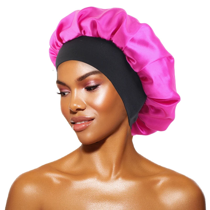 Women's Satin Sleep Bonnet — Wide-Brimmed Night Cap & Head Wrap with Elastic Band for Hair Care