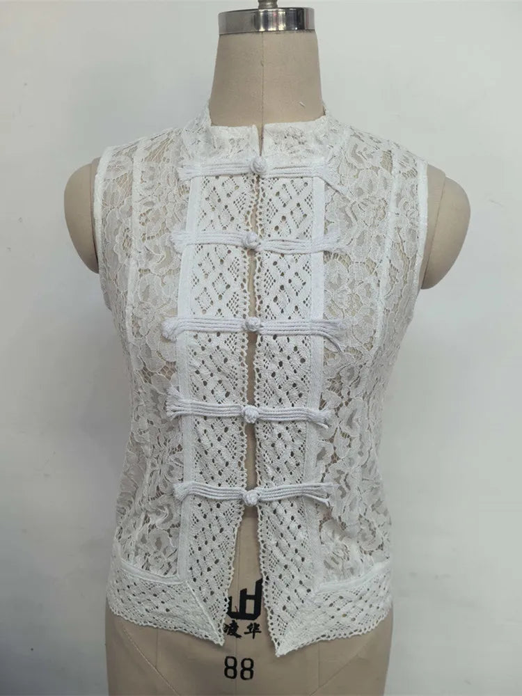 Women's Vintage Lace Blouse — Elegant Embroidery Puff Sleeve Top