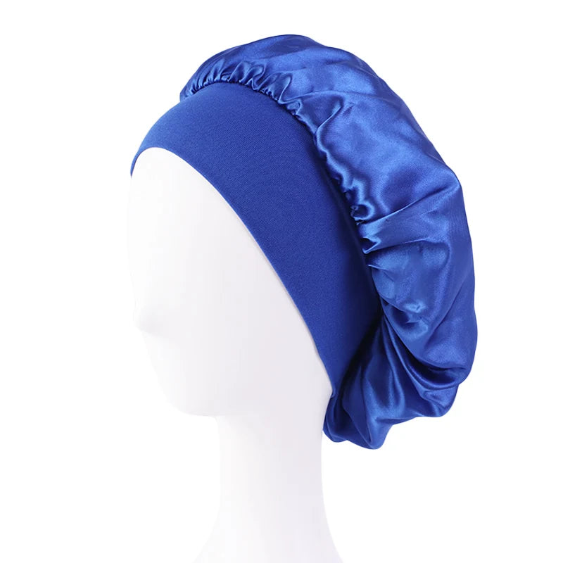 Women's Satin Sleep Bonnet — Wide-Brimmed Night Cap & Head Wrap with Elastic Band for Hair Care