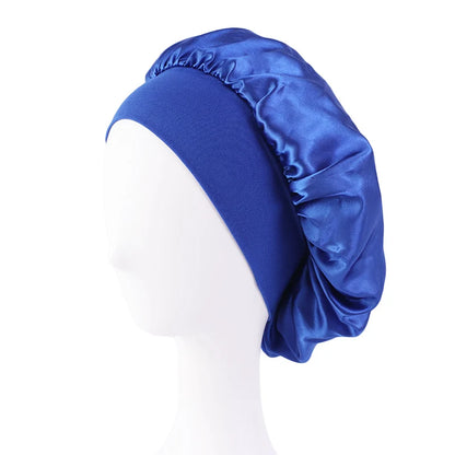 Women's Satin Sleep Bonnet — Wide-Brimmed Night Cap & Head Wrap with Elastic Band for Hair Care