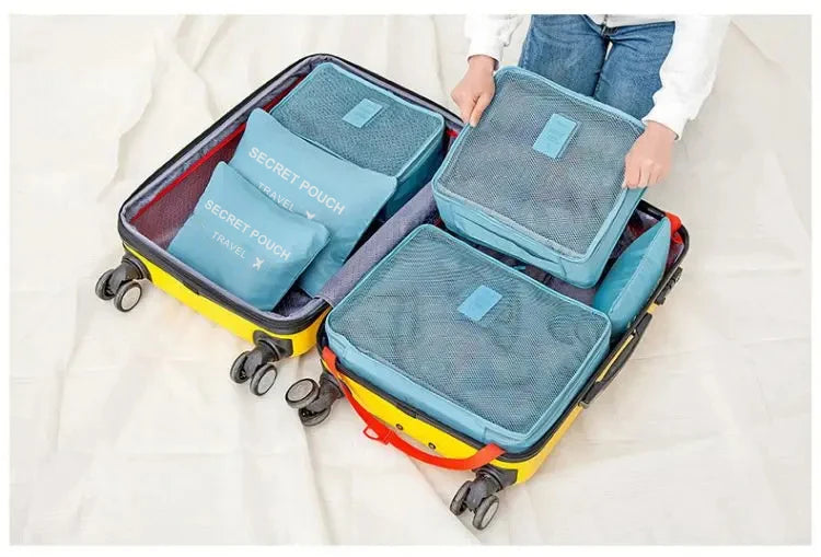 6-Piece Travel Storage Bag Set — Large Capacity Waterproof Luggage & Clothing Organizer with Zipper