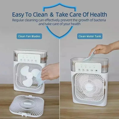 3-in-1 Mini Air Cooler Fan — Portable USB Humidifier, LED Night Light & Personal Air Conditioner