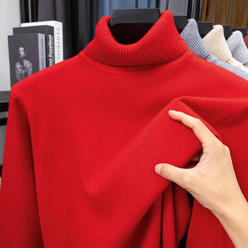 Men's Slim Fit Knitted Turtleneck Sweater — Anti-Pilling Long Sleeve Pullover