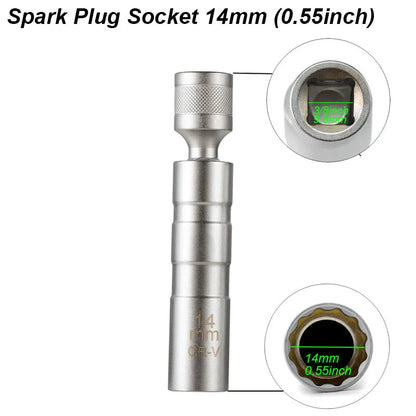 Spark Plug Socket Wrench Adapter Kit — 14mm & 16mm Magnetic Swivel Torque Removal Tool for Cars