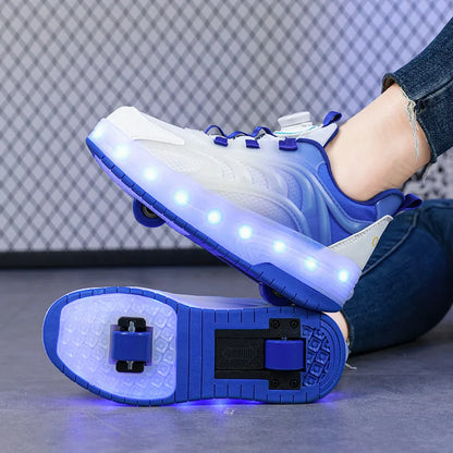 Kids LED Light-Up Roller Skate Shoes — USB Rechargeable Glowing Sneakers for Boys & Girls