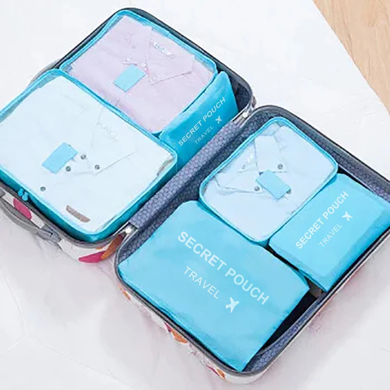 6-Piece Travel Storage Bag Set — Large Capacity Waterproof Luggage & Clothing Organizer with Zipper