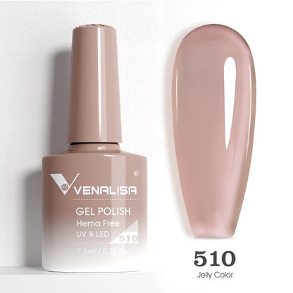 Venalisa HEMA-Free Glitter Gel Nail Polish — Full Coverage UV LED Soak-Off, Jelly Pink & Nude