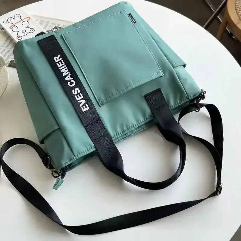 Nylon Waterproof Canvas Tote Bag — Large Capacity Casual Messenger Shoulder Bag for Women & Students
