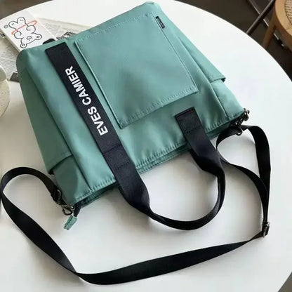 Nylon Waterproof Canvas Tote Bag — Large Capacity Casual Messenger Shoulder Bag for Women & Students