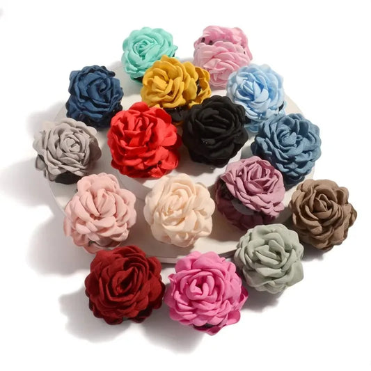 16-Color Rose Flower Hair Claw Clips — Medium Cotton Fabric Korean Shark Clamp Hair Accessories