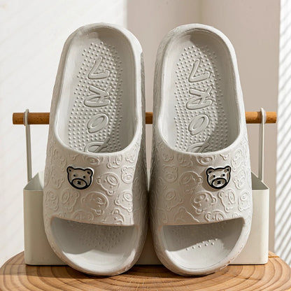 Little Bear Print Couple Slippers — Non-Slip Soft Indoor Bathroom Sandals for Men & Women