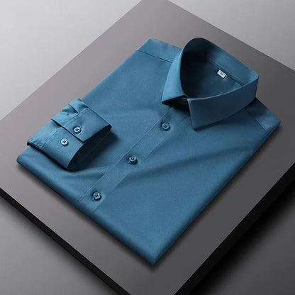 Men’s Solid Long-Sleeve Smart-Casual Shirt – M–4XL