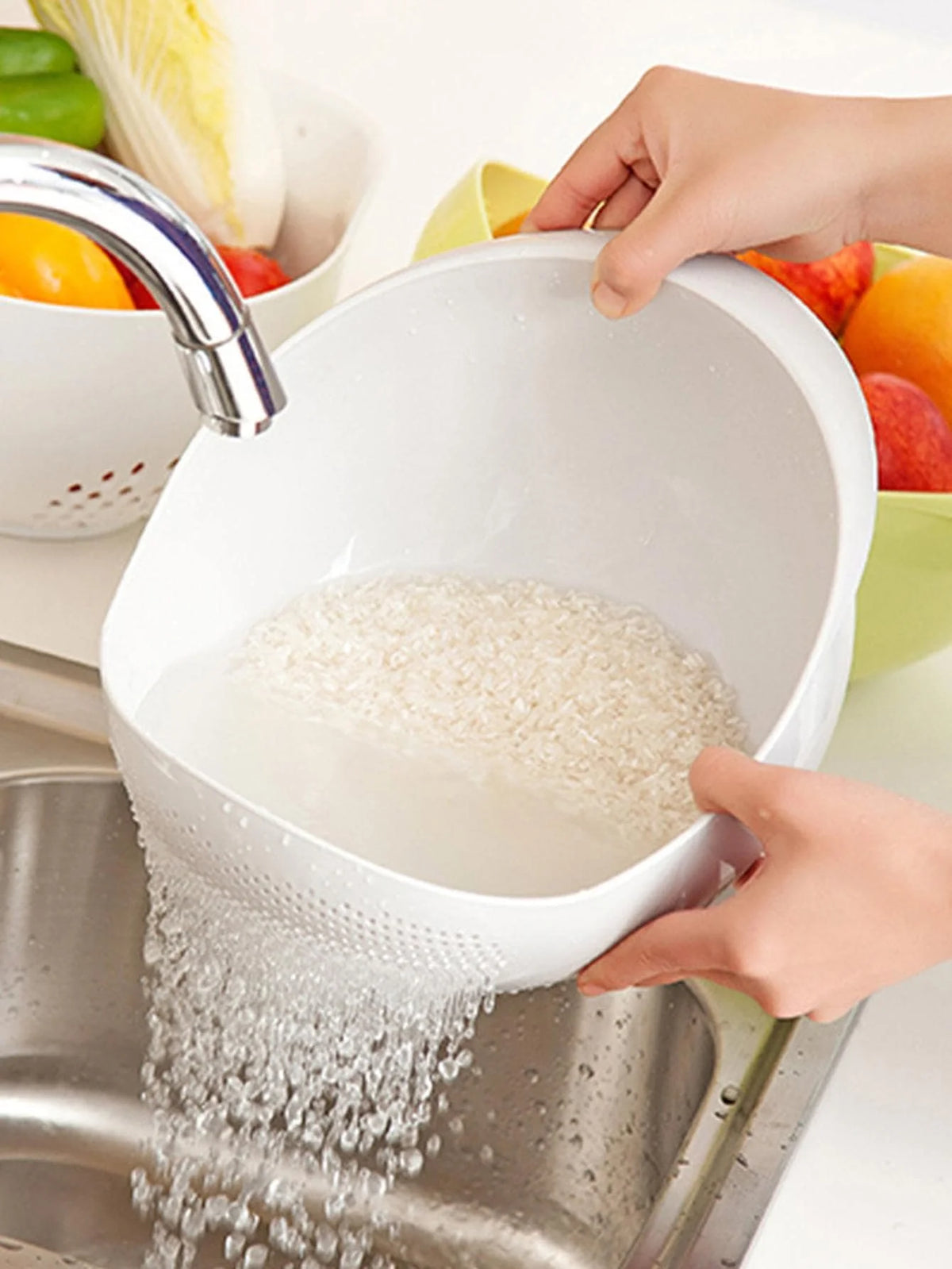 Double-Layer Colander & Drain Bowl with Handles – 1 or 3 Pack