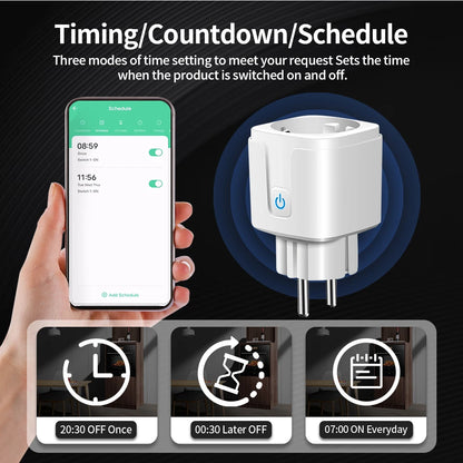 TNCE Tuya Smart Plug — WiFi & Zigbee 3.0 EU Socket with Power Monitor, 16A/20A, Alexa & Google Home