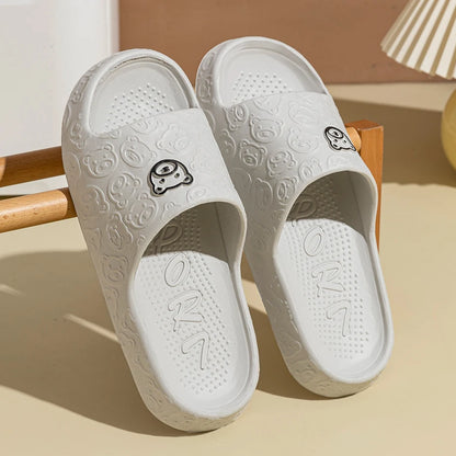 Little Bear Print Couple Slippers — Non-Slip Soft Indoor Bathroom Sandals for Men & Women