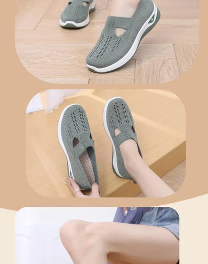 Women's Breathable Non-Slip Walking Flat Shoes — Soft Sole Casual Shoes for Middle-Aged & Elderly Women