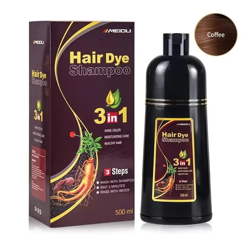 3-in-1 Natural Black Herbal Hair Dye Shampoo — Quick Color, Moisturizing & Conditioning Hair Care