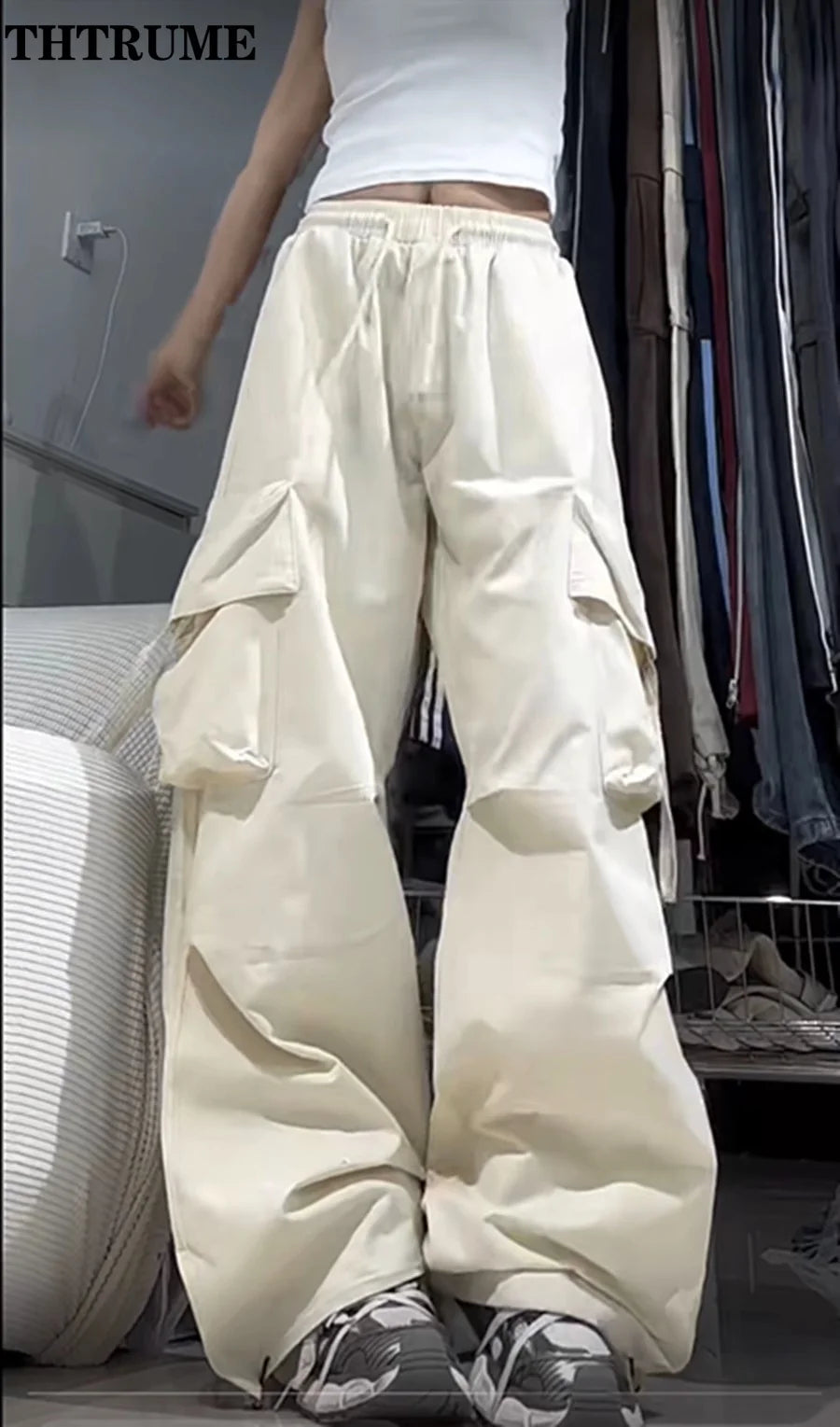Women's Retro Vintage Baggy Pants — Oversized High Street Drawstring Trousers with Pockets
