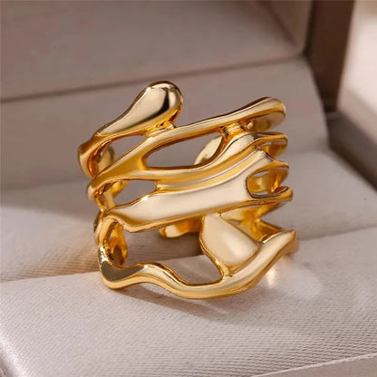 Adjustable 18K Gold-Plated Stainless Steel Zircon Ring – 30 Designs