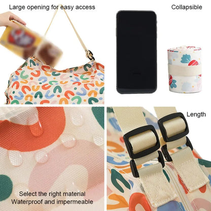 Foldable Eco Reusable Shopping Tote Bag — Cat & Lemon Print Beach, Grocery & Storage Pouch