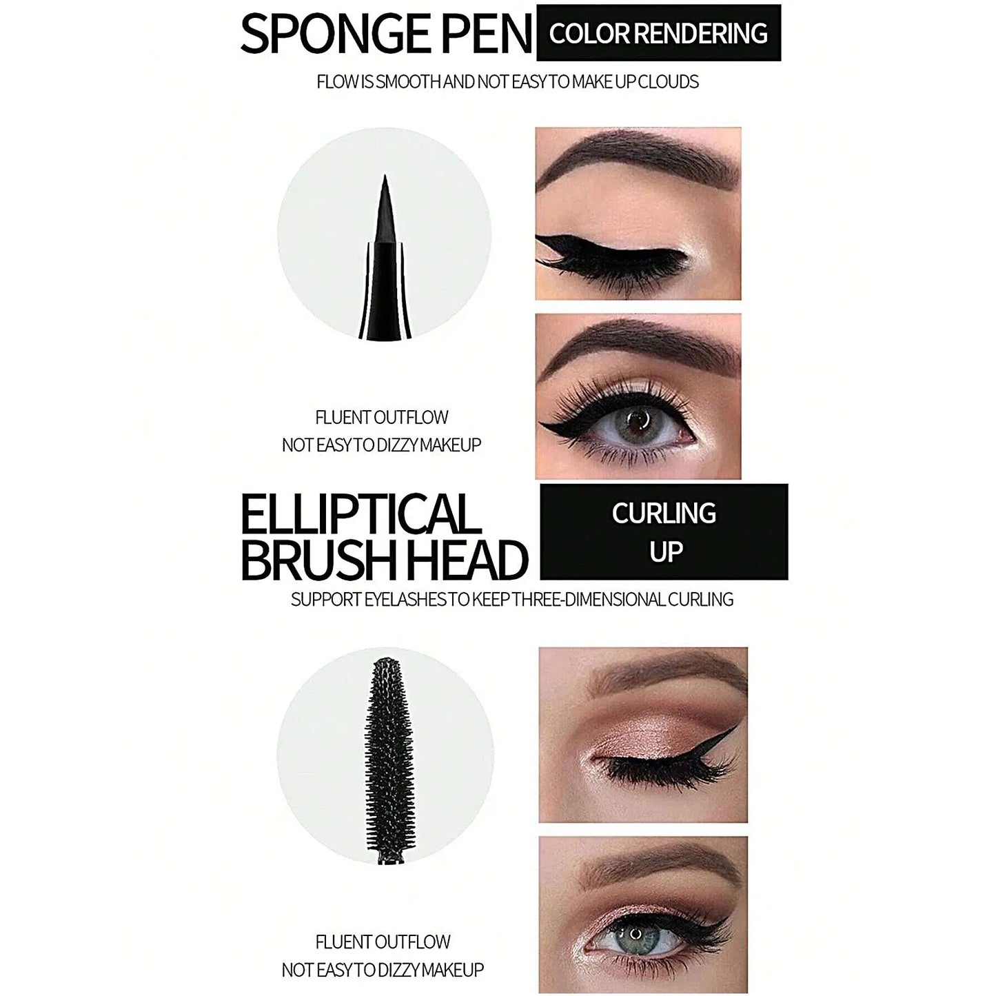 YANQINA Waterproof Liquid Eyeliner & 4D Mascara Set — Thick Curling Lashes & Eyebrow Pencil Eye Makeup
