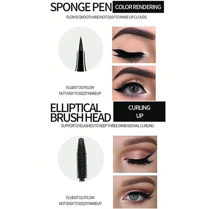 YANQINA Waterproof Liquid Eyeliner & 4D Mascara Set — Thick Curling Lashes & Eyebrow Pencil Eye Makeup