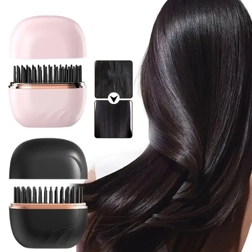 Mini Rechargeable Hair Straightener Brush — 3-Speed Temperature Control Anti-Scald Portable Travel Styling Tool