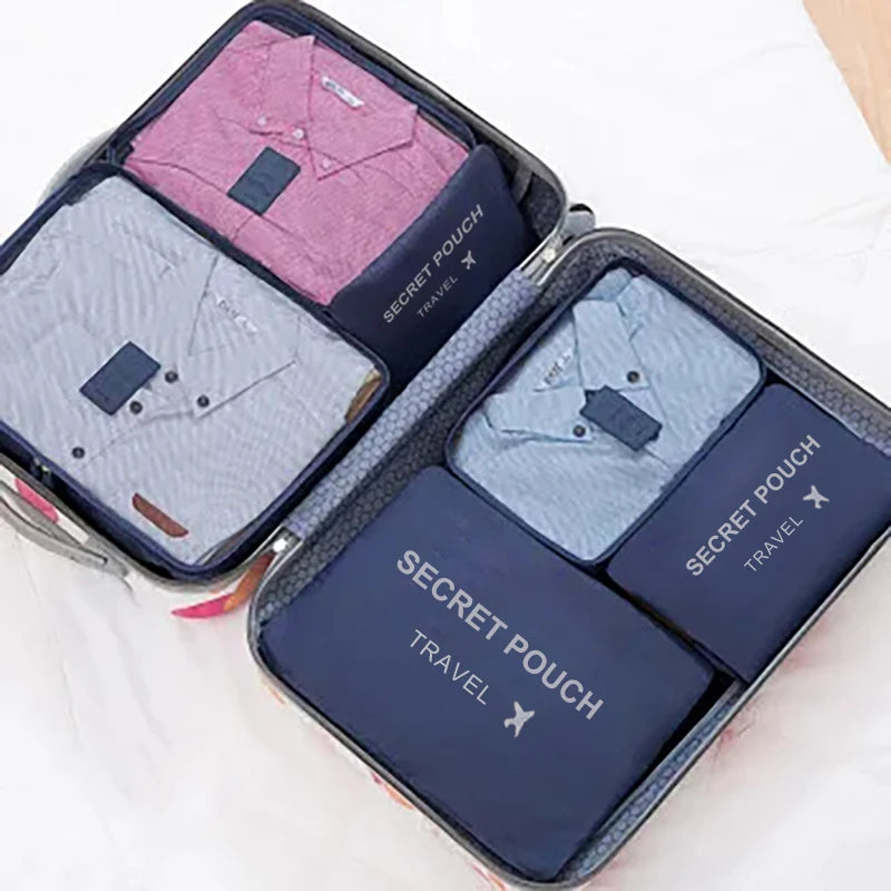 6-Piece Travel Storage Bag Set — Large Capacity Waterproof Luggage & Clothing Organizer with Zipper