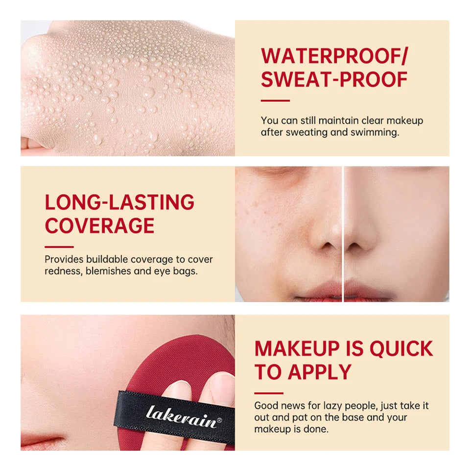 Sunscreen Cushion Foundation — Full Coverage Waterproof Long-Lasting Concealer & SPF Makeup