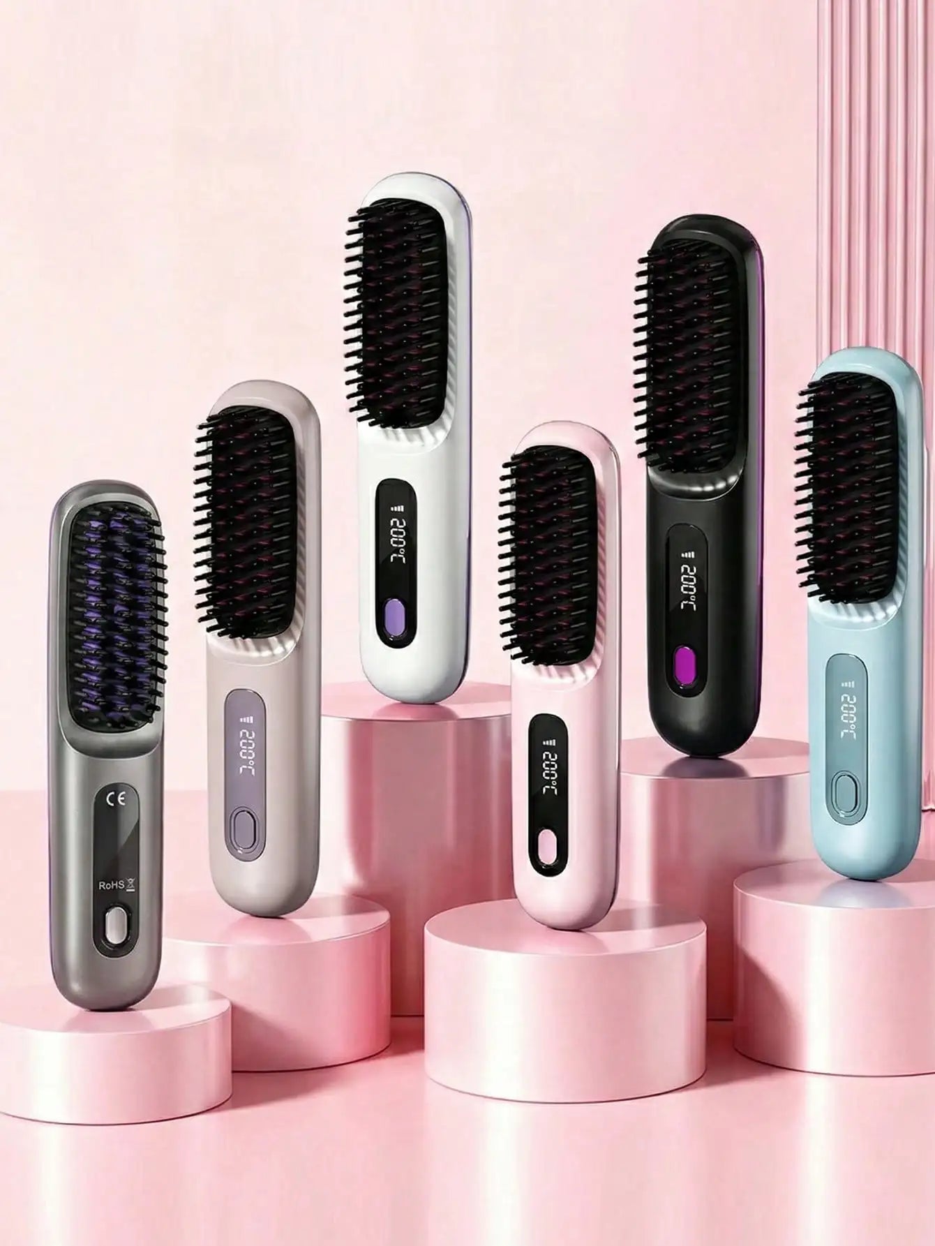Women's Wireless Portable Hair Straightener Brush — USB Rechargeable Negative Ion Smoothing Tool with Anti-Scald Design