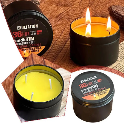 36-Hour Emergency Beeswax Survival Candle — 3-Wick Long Lasting Aroma Candle for Home & Camping