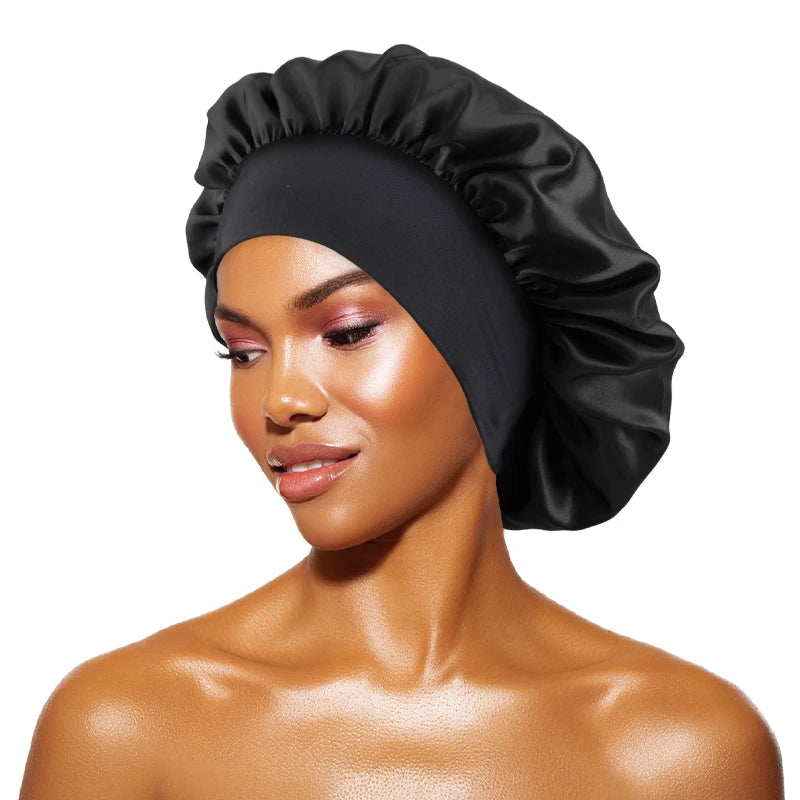 Women's Satin Sleep Bonnet — Wide-Brimmed Night Cap & Head Wrap with Elastic Band for Hair Care