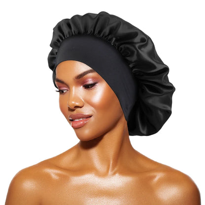 Women's Satin Sleep Bonnet — Wide-Brimmed Night Cap & Head Wrap with Elastic Band for Hair Care