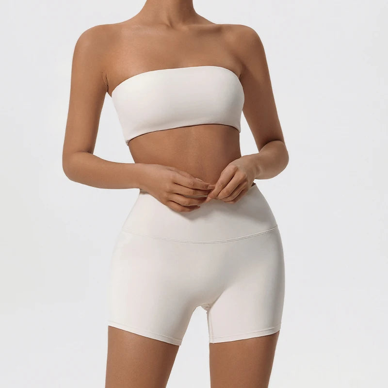 Women's 2-Piece Fitness Sports Set — Strapless Crop Bra & Yoga Workout Gym Suit for Women
