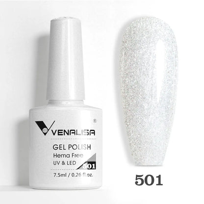 Venalisa HEMA-Free Glitter Gel Nail Polish — Full Coverage UV LED Soak-Off, Jelly Pink & Nude