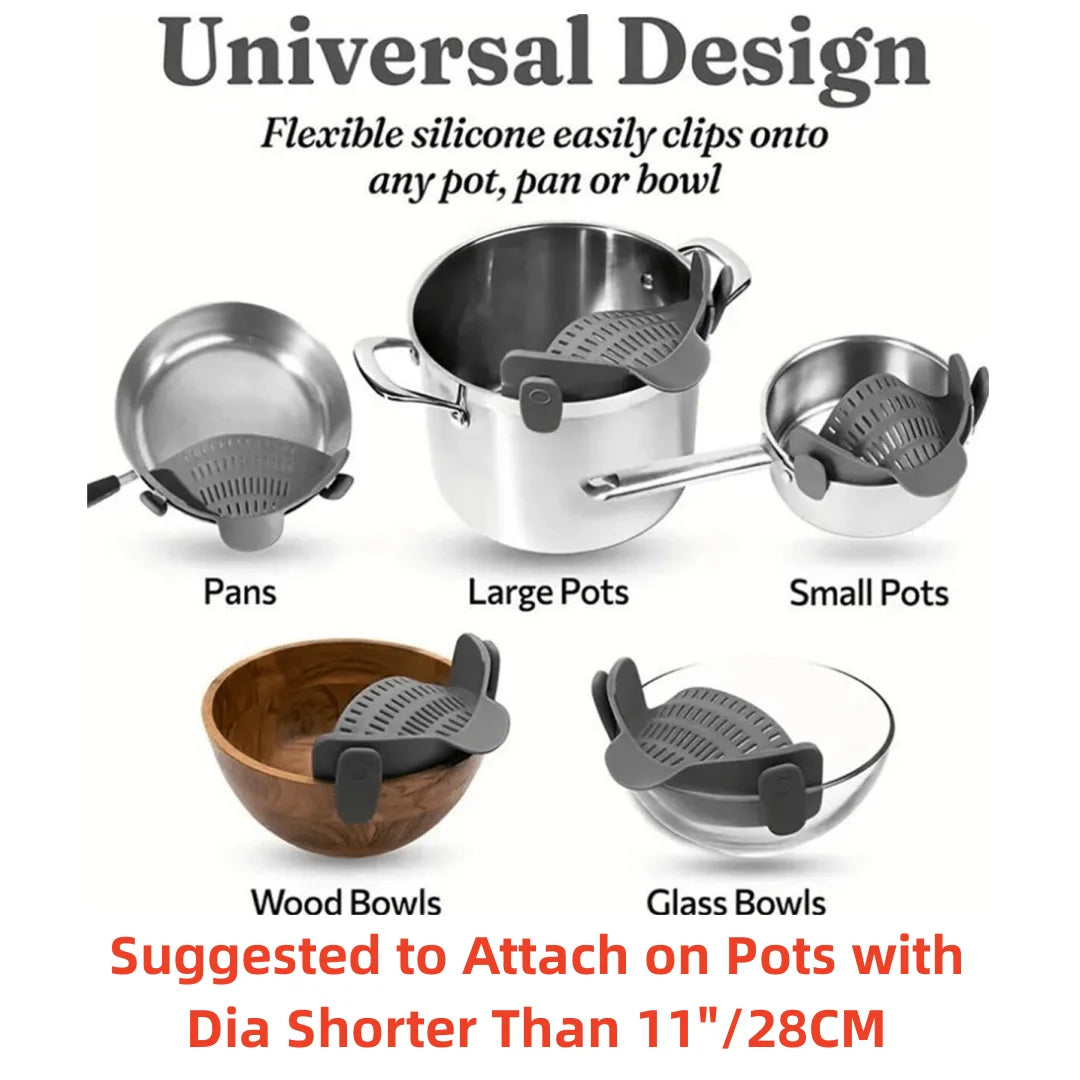 Adjustable Clip-On Pot Strainer — Universal Pasta & Vegetable Strainer for Pots, Pans & Bowls