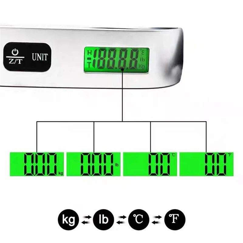 Portable Digital Luggage Scale — LCD Display Hanging Scale up to 110lb/50kg for Travel & Baggage Weighing