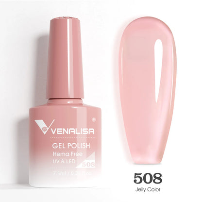 Venalisa HEMA-Free Glitter Gel Nail Polish — Full Coverage UV LED Soak-Off, Jelly Pink & Nude