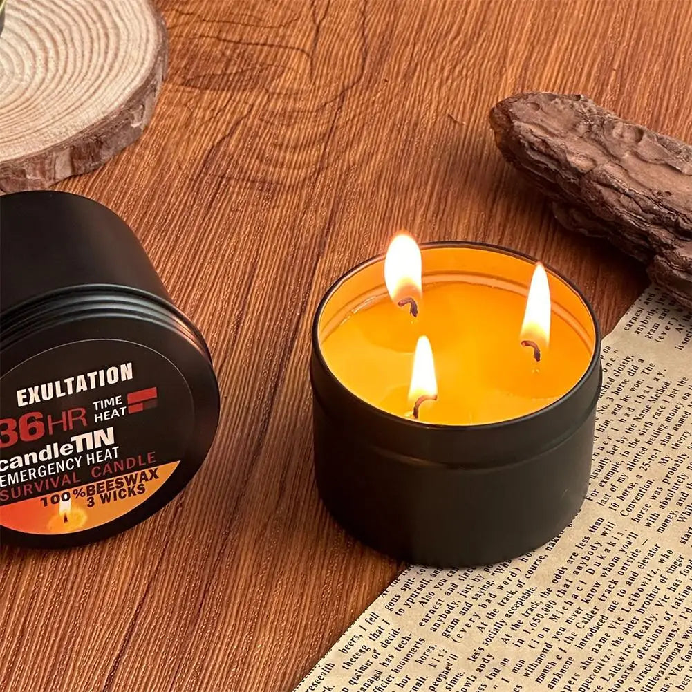 36-Hour Emergency Beeswax Survival Candle — 3-Wick Long Lasting Aroma Candle for Home & Camping