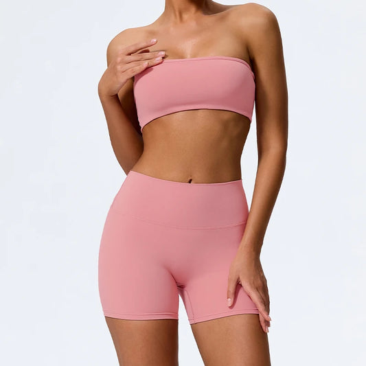 Women's 2-Piece Fitness Sports Set — Strapless Crop Bra & Yoga Workout Gym Suit for Women