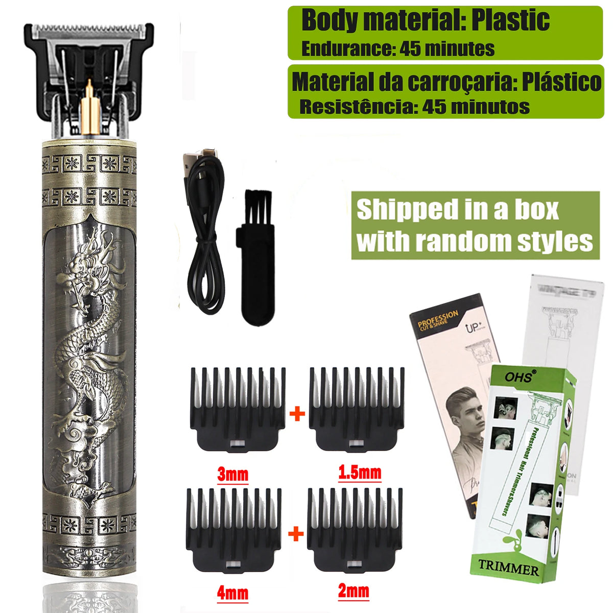 Rechargeable T9 Detail Hair & Beard Trimmer – 12 Designs
