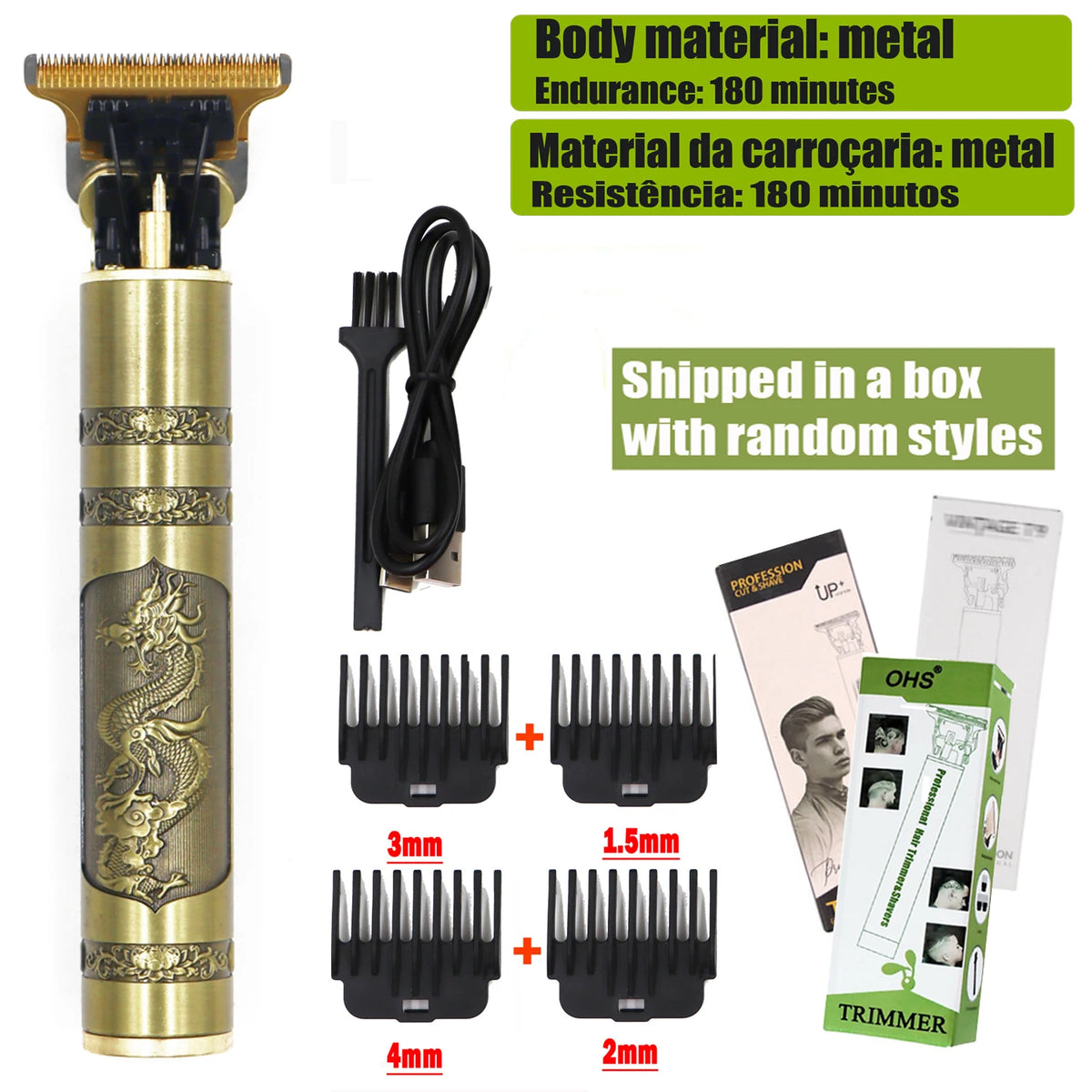 Rechargeable T9 Detail Hair & Beard Trimmer – 12 Designs